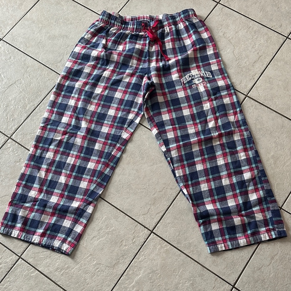 Y2K Ladies Plaid Flannel Lounge Pants with PEI Logo Sz XL